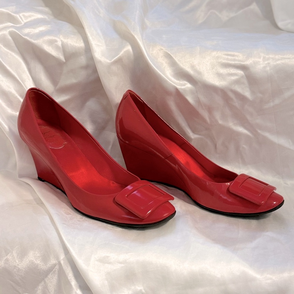 Roger Vivier Red Patent Wedge Pump with Buckle